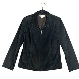 Preston & York Womens Medium Black Genuine Suede Leather Jacket  Zip Front Lined